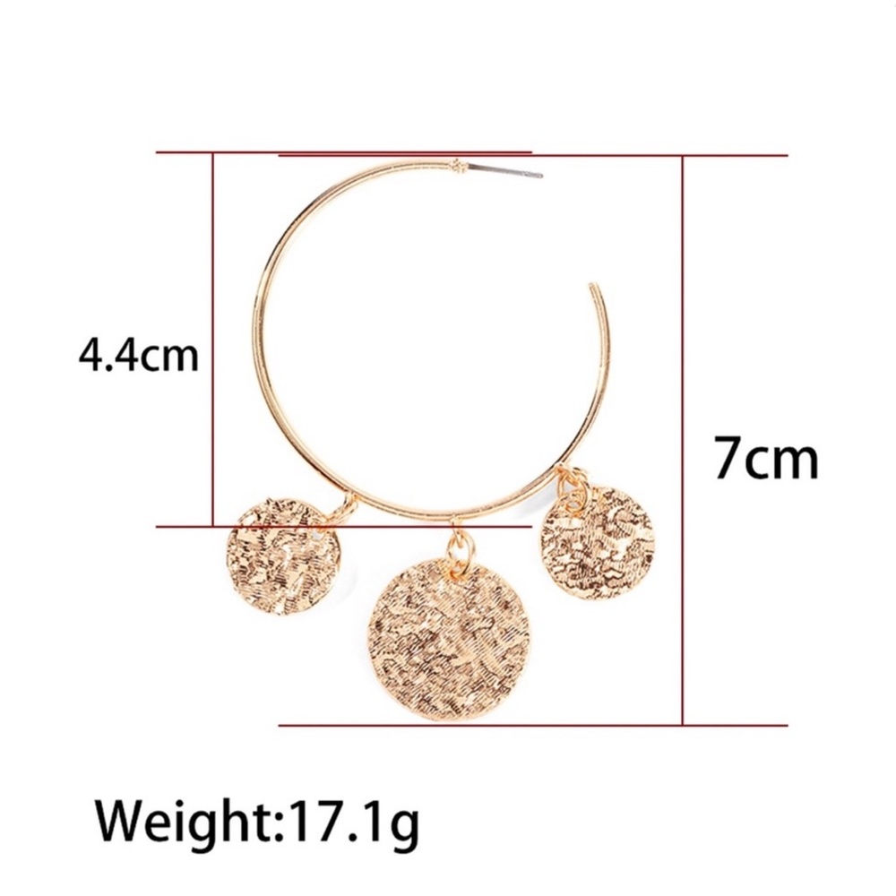 Gold 3/4 Hoops w/3 Dangling Discs Earrings - Picture 6 of 7